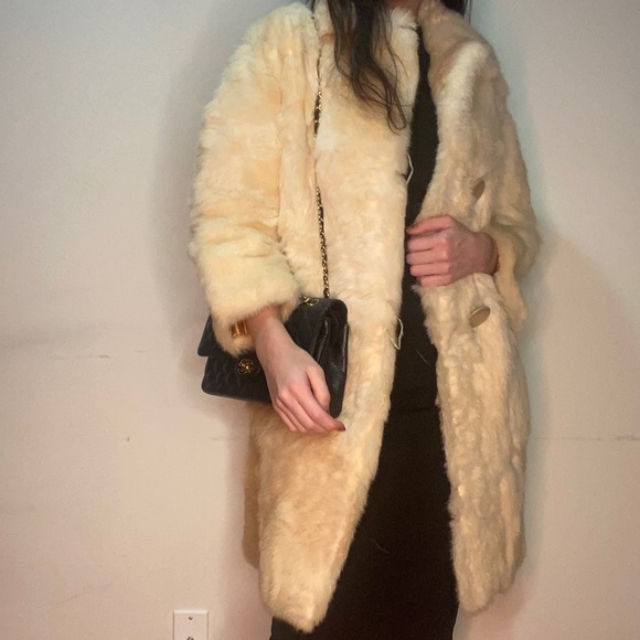 Midi length Rabbit fur coat light yellow small - Picture 2 of 16